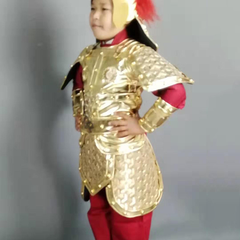 Children's Ancient General Golden Armor Helmet Suit, Three Kingdoms Stage Prop Costume - Image 3