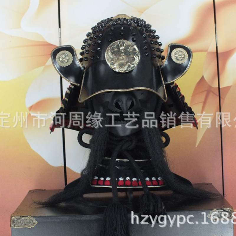 Wearable Japanese Kabuto-Style Helmet Replica with Eagle Hook Nose Copper Carving, Film Prop - Image 4