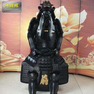 Black Japanese Samurai Armor Film & TV Prop Display Suit, Iron Construction, Wooden Box Packaging