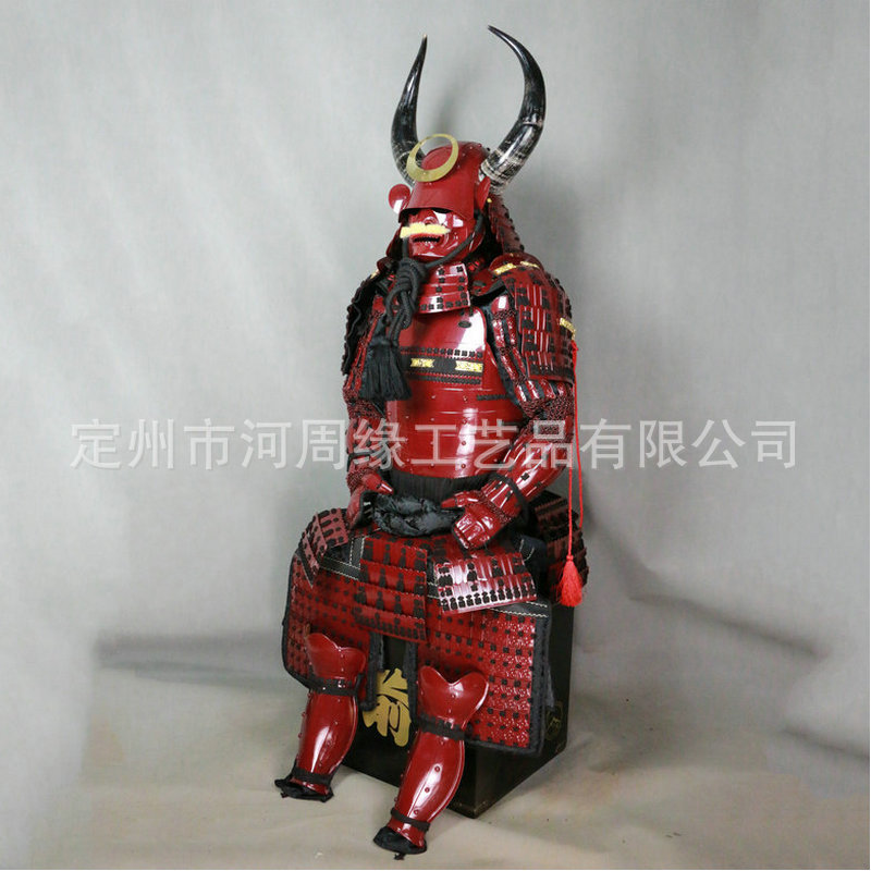 Japanese Samurai Kabuto Helmet Replica, Red Horned Crest, Film and Television Prop Armor - Image 2