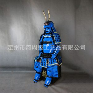 Customized Japanese Samurai Kabuto Helmet Wearable Iron Replica with Blue Horn Crest
