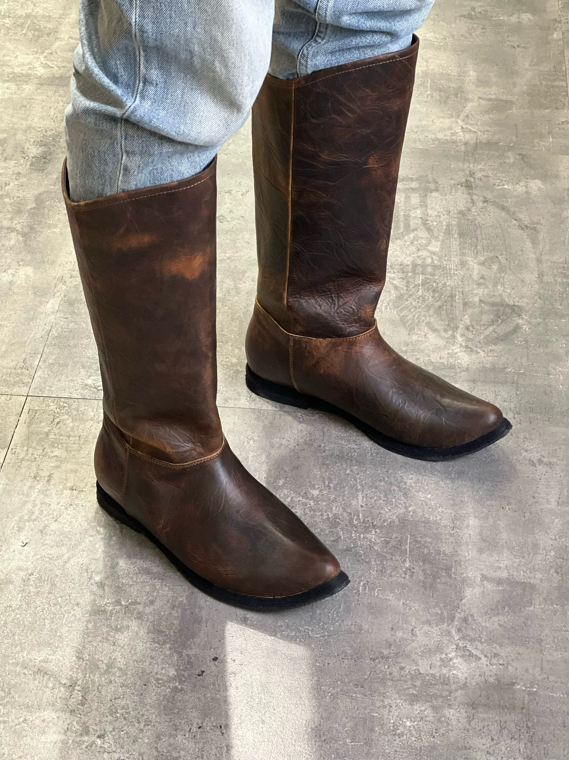 Pure-leather Hanfu distressed cowhide boots distressed cowhide boots armor distressed cowhide boots crazy-horse leather boots - Image 5