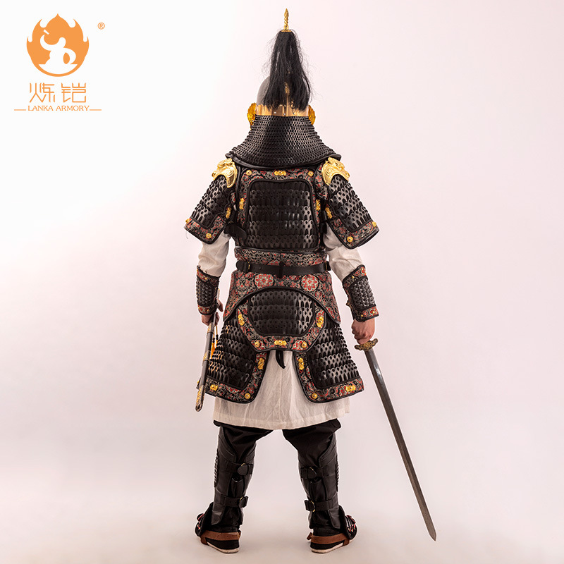 Film & Television Lamellar Armor Prop Set, 26-Piece Black Brocade Silver Split Armor, Wearable Metal Display Replica - Image 2