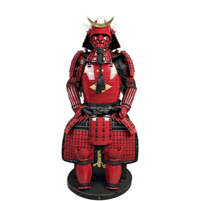 Bright Red Japanese Samurai Armor Full Set with Crescent Maedate Kabuto Helmet Display Replica - Image 5