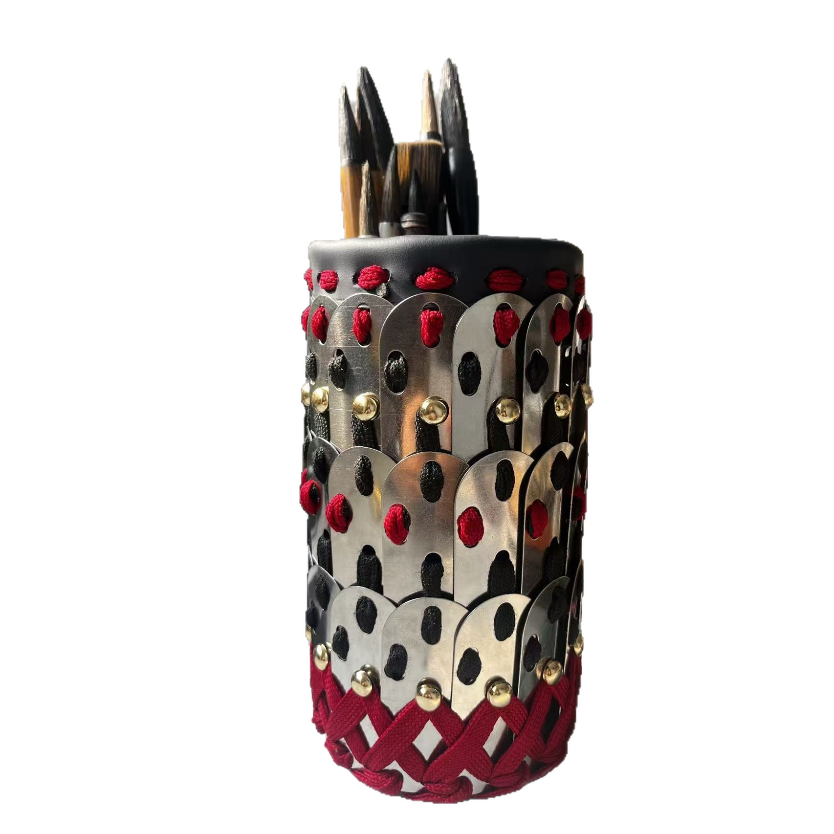 Stainless Steel Armor Pen Holder Retro Silver Desktop Storage Box - Image 2