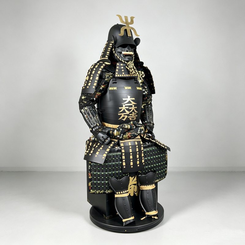 Japanese-style Samurai Armor Replica in Black and Gold with Auspicious Patterns for Display - Image 2