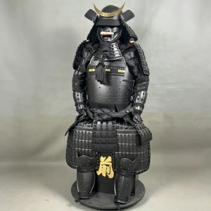 Black Moon Frontal Warrior Full Samurai Armor Set, Warring States Period Style Film Prop for Display and Collection
