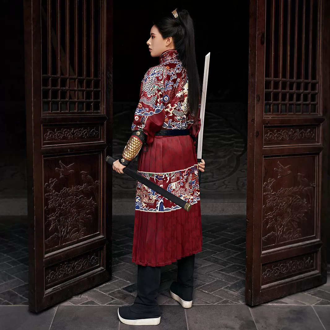 Unisex Ming Python Robe Feiyufu Tieli/Yesa Jinyiwei Hanfu with Mountain-Pattern Half Armor Skirt - Image 5
