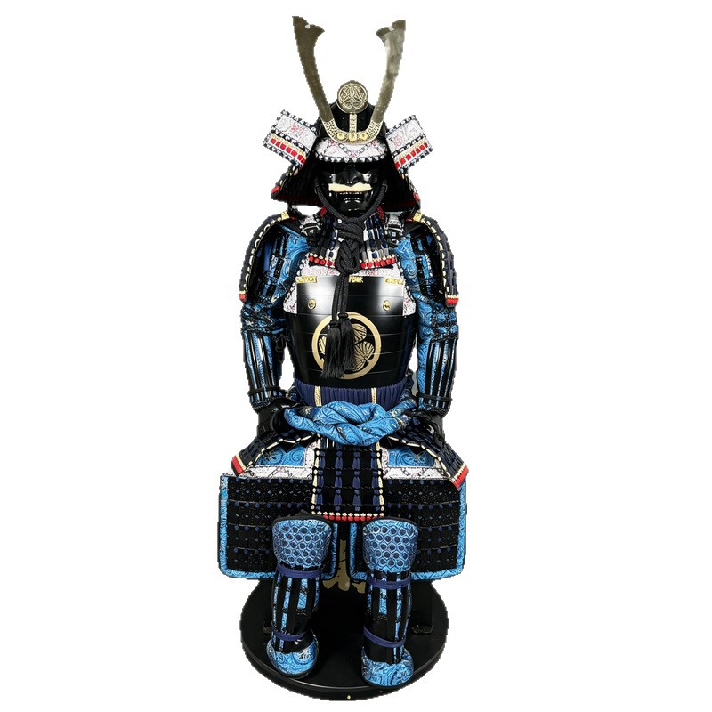 Japanese General's Full-Body Armor Replica, Blue Silk Do-maru-style Samurai Armor for Display - Image 5