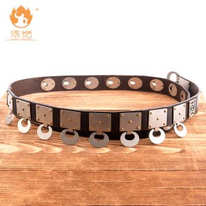Ming-Style Carved Double-Tailed Leather Belt, Hanfu Accessory, Genuine Leather, Handmade