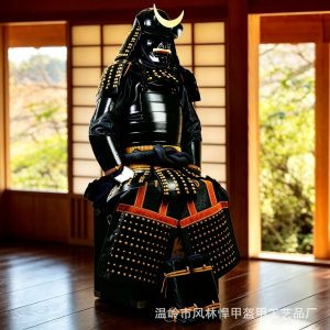 Black Japanese Samurai Armor Replica, Wearable Metal Display, 160 cm