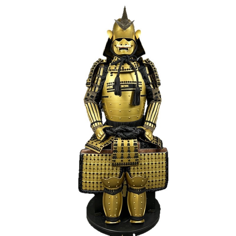 All-Golden Japanese Samurai Armor Replica Set with Horned Oni Mask Helmet, Japanese-Style Display Suit - Image 5