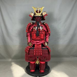 Burgundy Brocade Samurai Armor Replica with Gold Phoenix Kabuto Helmet, Japanese-Style Display Suit