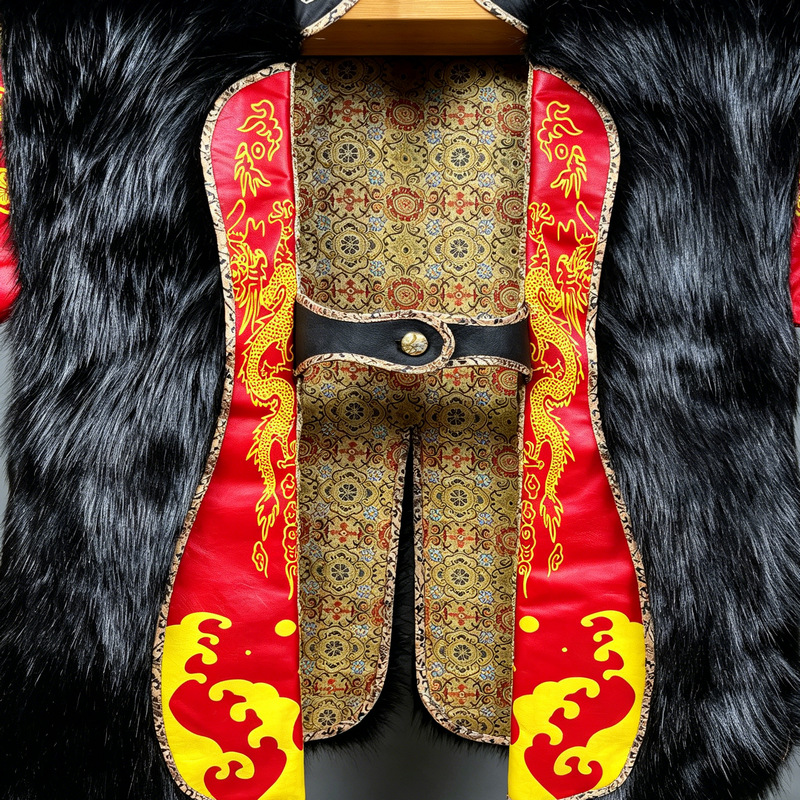 Black and Gold Long-Haired Japanese-Style Ceremonial Jinbaori Vest for Rituals and Stage Performances - Image 4