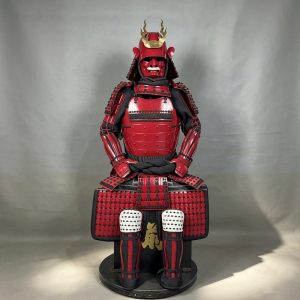 Handmade Japanese Samurai Armor Replica Set with Flame-Shaped Kabuto Helmet, Vintage Film Prop Display Armor