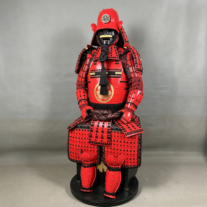 Flame Red Japanese-Style General Full-Body Armor Replica with Helmet and Coat of Arms Display Ornament - Image 2