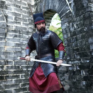 Han iron armor fine-scale iron lamellar tubular-sleeve armor black-iron fine-scale tubular-sleeve armor Red Cliff same style