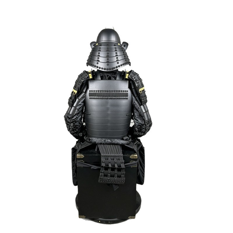 Matte Black Japanese-style Samurai Armor Decorative Replica with Wooden Crate Packaging - Image 5
