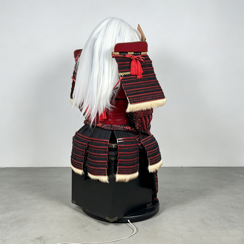 Japanese-style Sengoku Red Lacquer Samurai Armor Set with Golden Family Crest, Display Replica - Image 4
