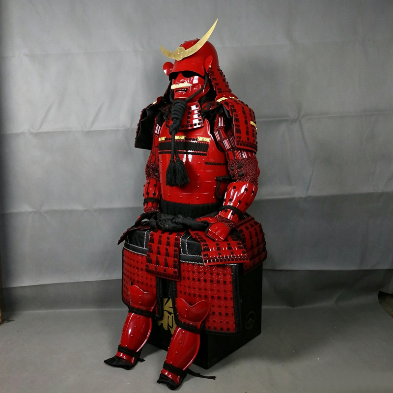 Japanese Sengoku-Period Kishibe Red Samurai Armor Full Set Replica, Iron Construction, Display and Coswear Use - Image 3