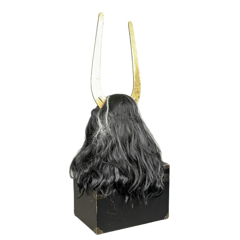 Golden Double-Horned Samurai Helmet Prop with Wig and Face Mask, Japanese-Style Display Ornament - Image 5