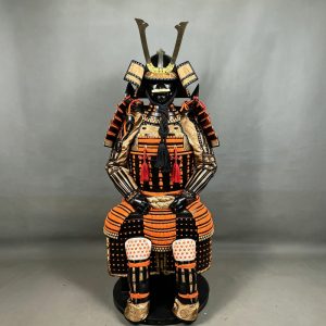 Orange and Black Japanese-style Warring States Samurai Armor Display Statue