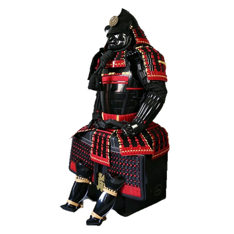 Vintage Japanese-Style Black-Faced Samurai Full Armor Set, Antique-Style Display Replica, Museum Photography Prop - Image 5