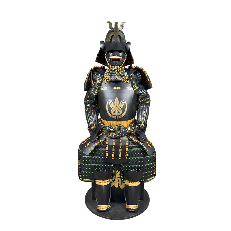 Japanese Samurai Armor Replica Wearable Iron Suit, Black-Yellow-Green Finish, Wooden Box Packaging - Image 5
