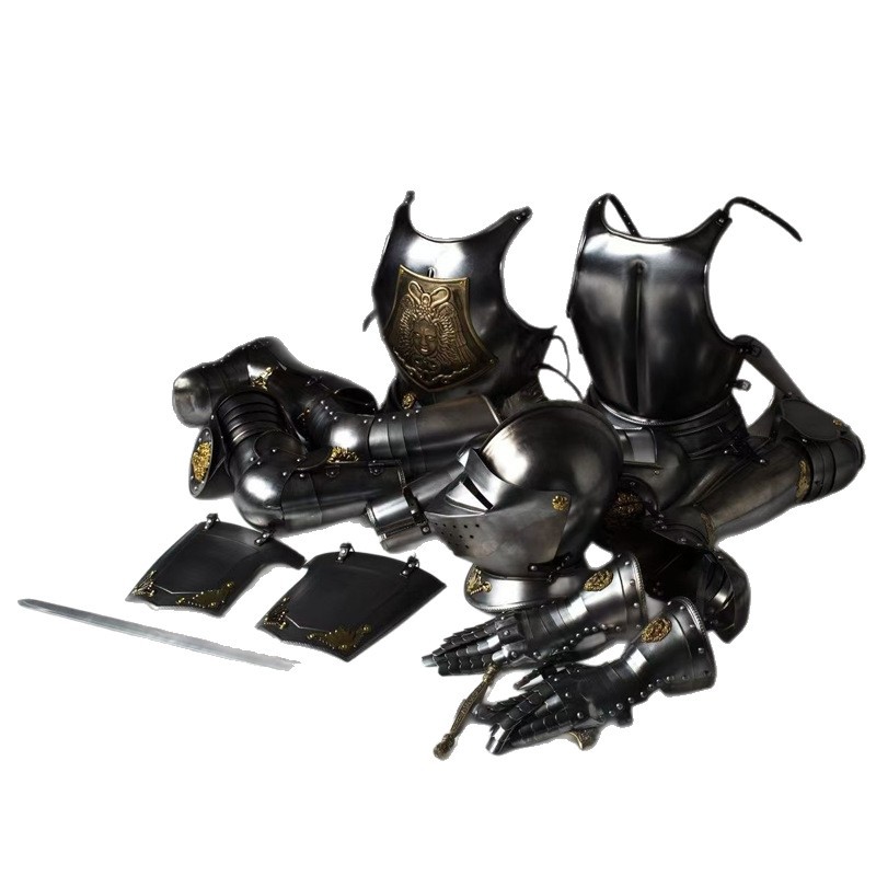 Wearable Medieval Knight Full-Body Armor Replica with Vintage Gold-Plated Carved Finish for Stage Performances - Image 5