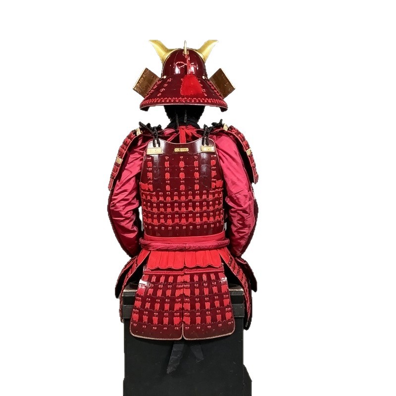 Burgundy Japanese-style Samurai Armor Display Replica, Iron Construction, Wooden Crate Packaging - Image 5