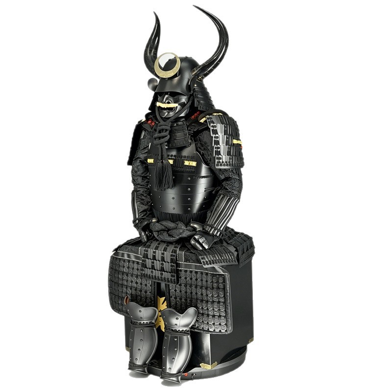 Japanese-Style Samurai Kabuto Helmet Replica, Black and Gold Crescent Horn Crest, Display Decor - Image 5