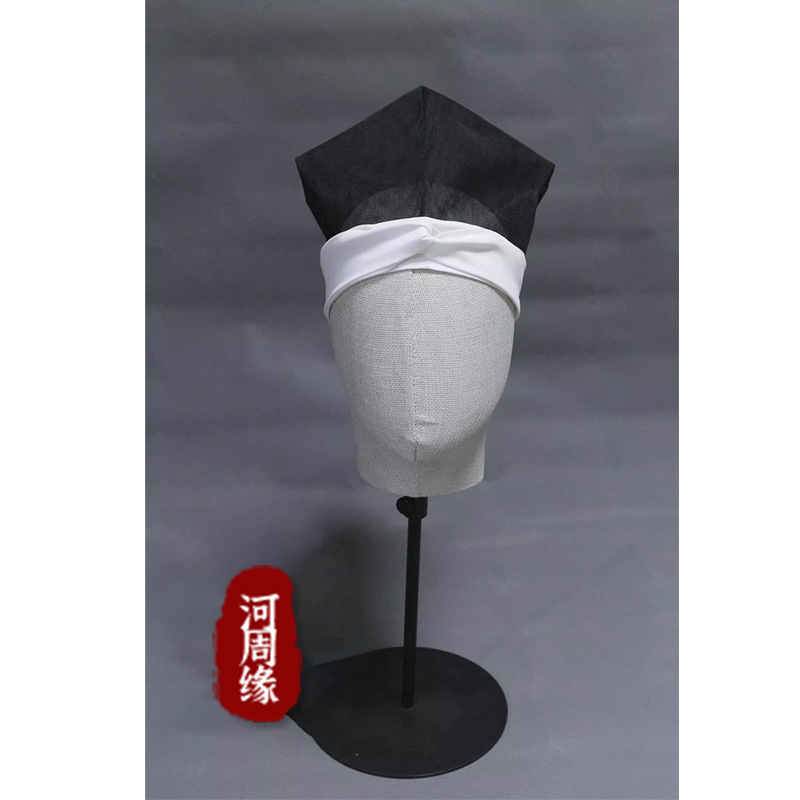 Japanese Eboshi Hat Replica, Black Cotton Satin Weave, Unisex Cosplay Prop Headwear - Image 3