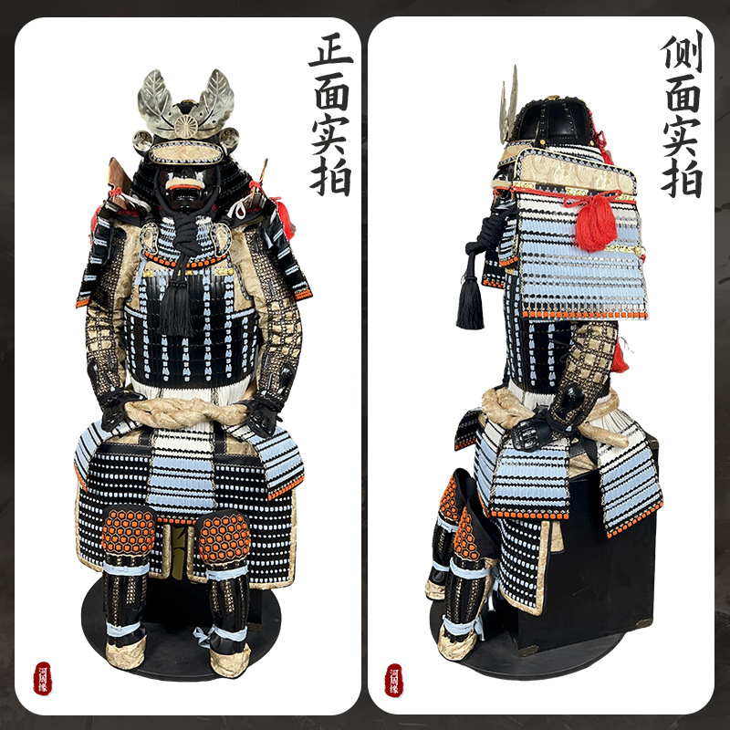 Wearable Japanese Samurai Armor Suit Replica, Iron Construction, Black-Gold Finish, Classical Display Style - Image 4