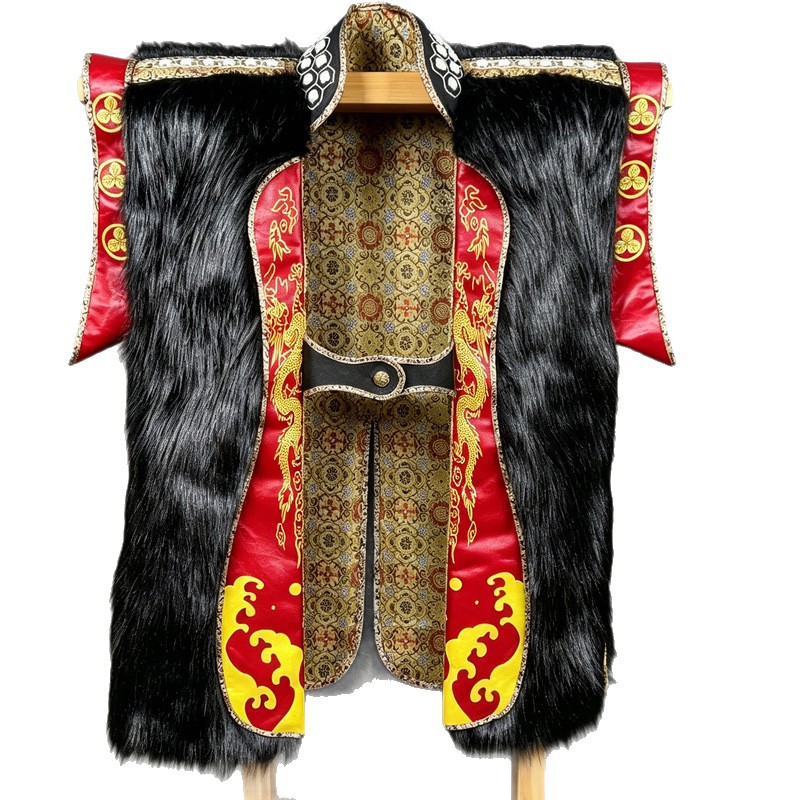 Black and Gold Long-Haired Japanese-Style Ceremonial Jinbaori Vest for Rituals and Stage Performances - Image 5