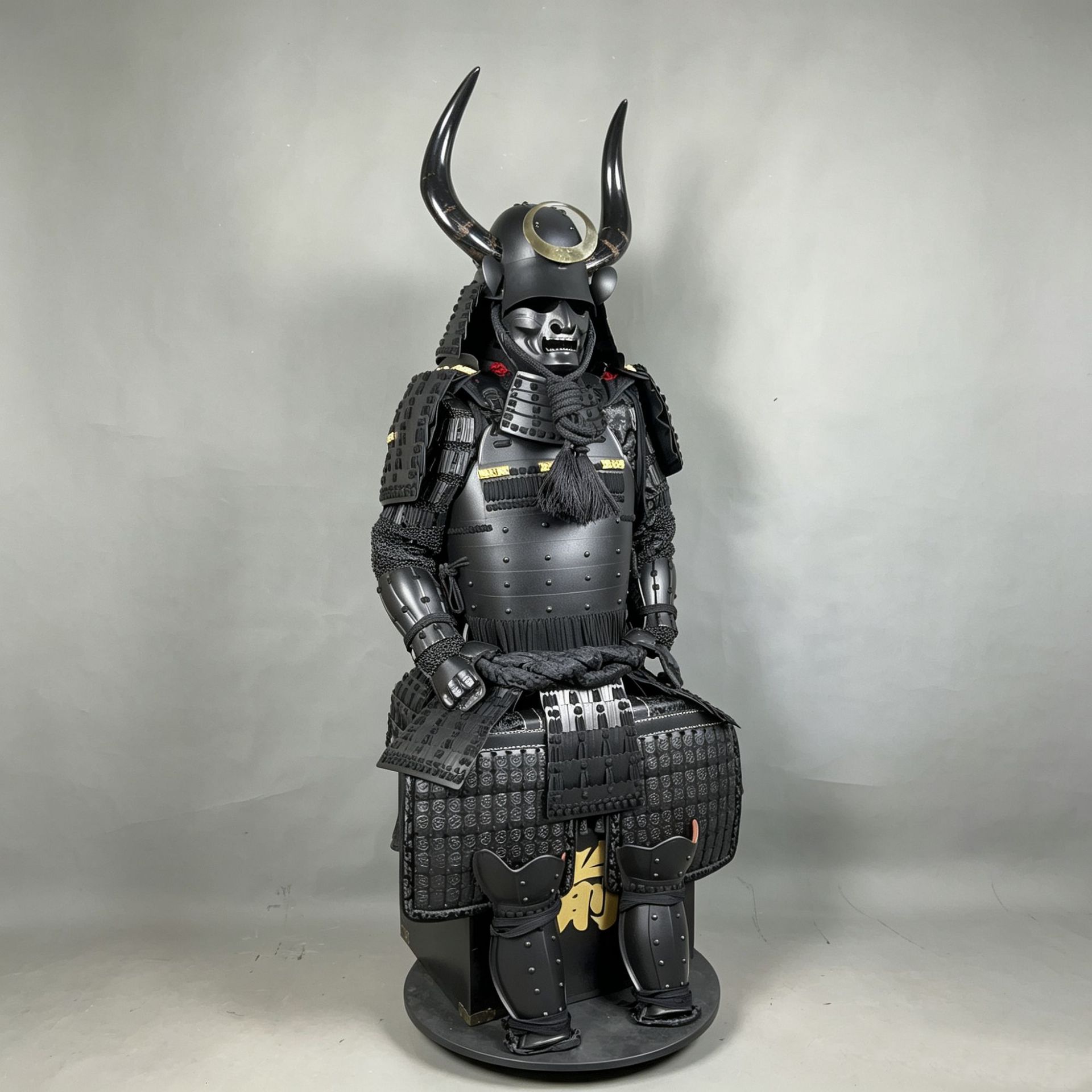 All-Black Double-Horned Japanese Samurai Armor Replica, Warring States-inspired Display Suit - Image 2