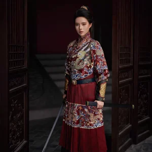 Unisex Ming Python Robe Feiyufu Tieli/Yesa Jinyiwei Hanfu with Mountain-Pattern Half Armor Skirt
