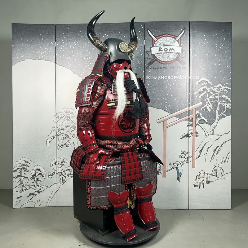 Japanese-style Red Horned Samurai Armor Replica, Iron Construction, Restaurant Display and Stage Prop - Image 2