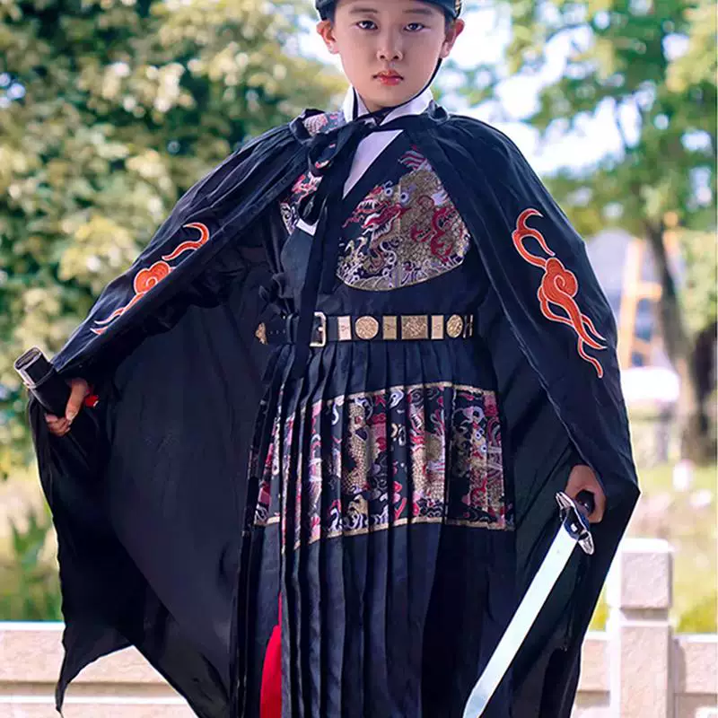 Ming-Style Kids Gold-Woven Zhuanghua Feiyufu, Jinyiwei Hanfu Yesa/Tieli Grand Ceremony Runway Look - Image 4