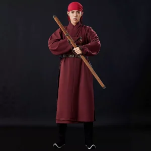 Ming-Style Cross-Collar Zhishen Hanfu 2026, Unisex Solid Military Long Robe Armor Underlayer