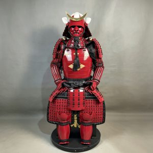 Bright Red Japanese Samurai Armor Full Set with Crescent Maedate Kabuto Helmet Display Replica