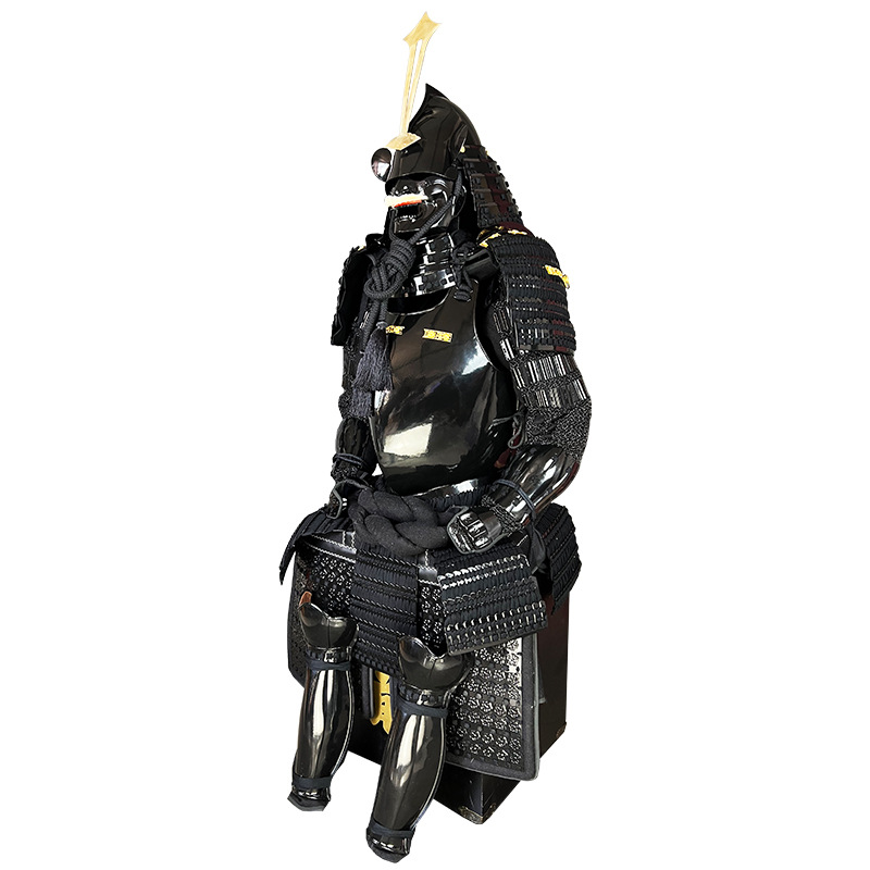 Japanese Warring States-Style Samurai Kabuto Helmet Replica Ornament, Iron, Black Finish, Wooden Box - Image 5