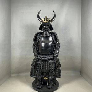 All-Black Horned Sengoku-Style Japanese Samurai Armor Prop, Film & Display Replica