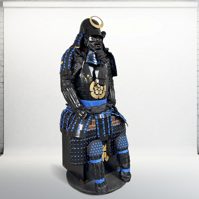 Japanese Samurai Armor Replica, Chinese-Style Film Prop Ornament, Black-Blue Metal Display Piece - Image 3