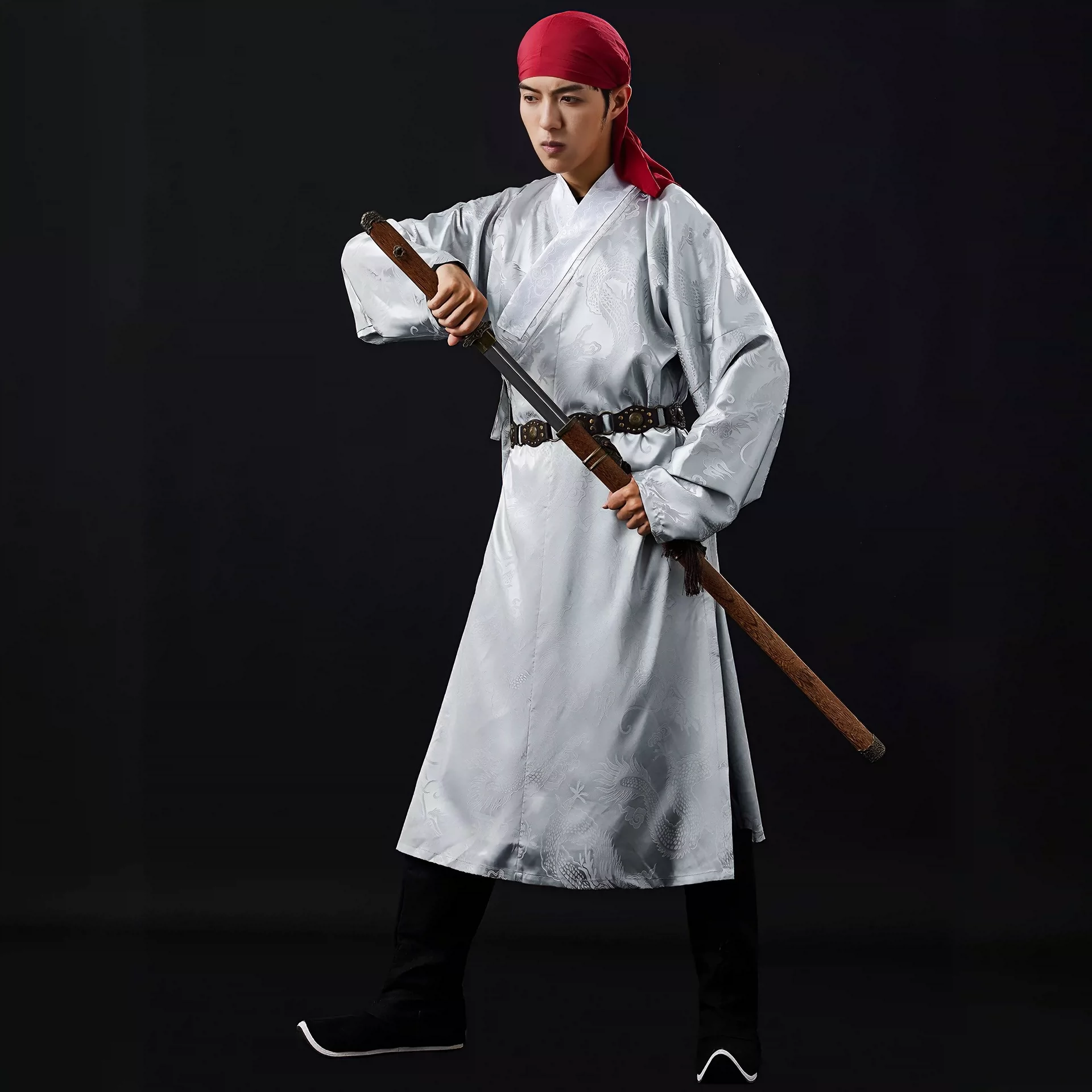 Dragon-Motif Ming Zhishen 2026 Unisex Cross-Collar Straight Hanfu, Armor Inner Swordsman Daoist Robe - Image 2