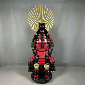 Toyotomi-style Red Sun Samurai Full Armor Ornament, Red and Black Warring States General Collectible