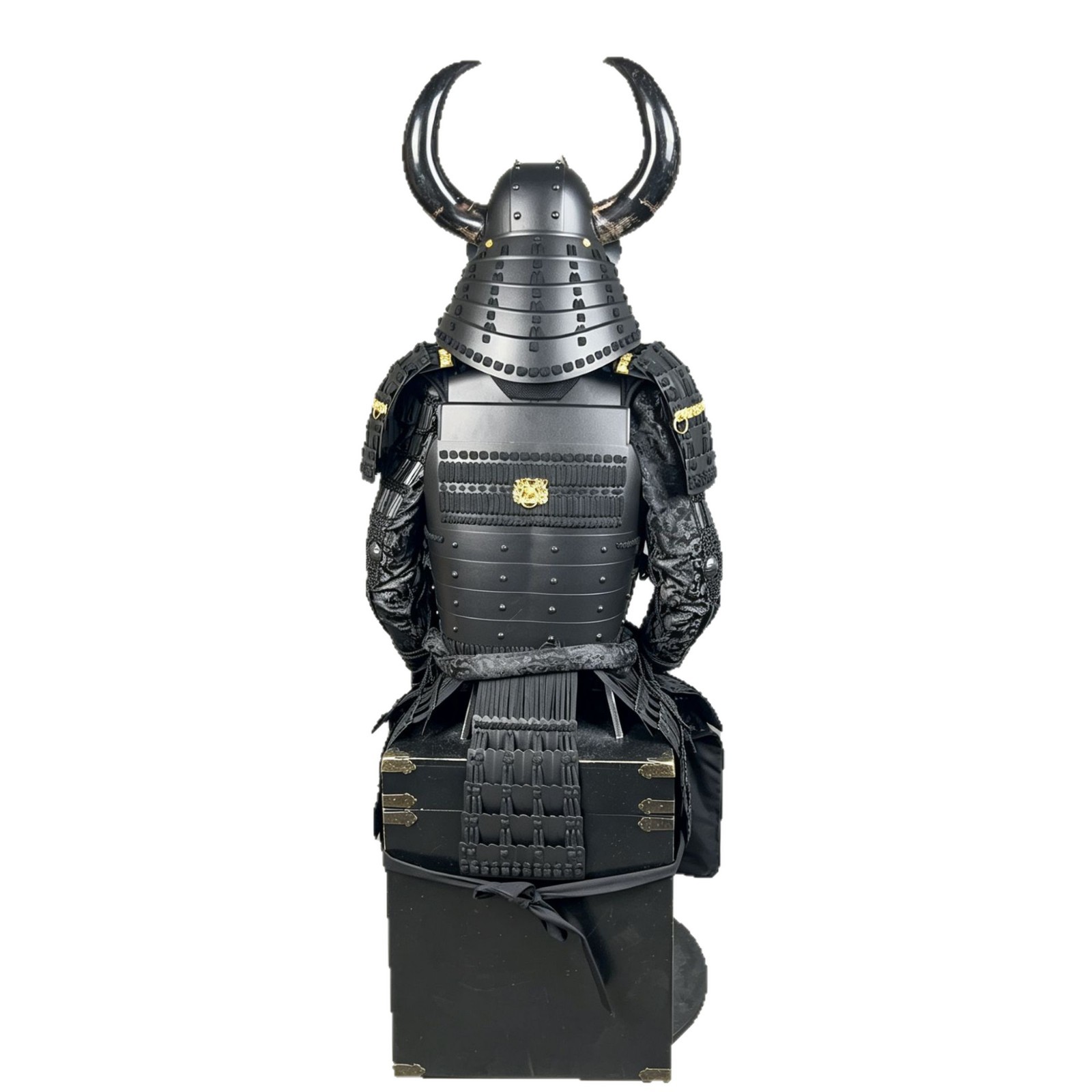Matte Black Samurai Full Body Armor Replica with Horned Demon Mask, Traditional Japanese Style, Floor Display Ornament - Image 5