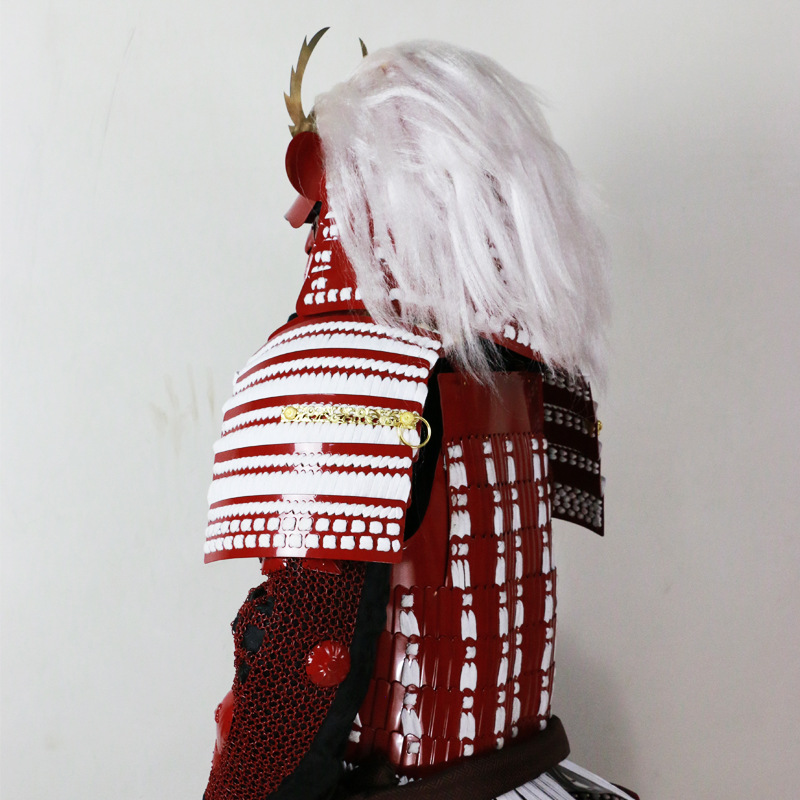 Japanese Samurai Kabuto Helmet Replica Wearable Iron Red-White Classical Craft Ornament - Image 3