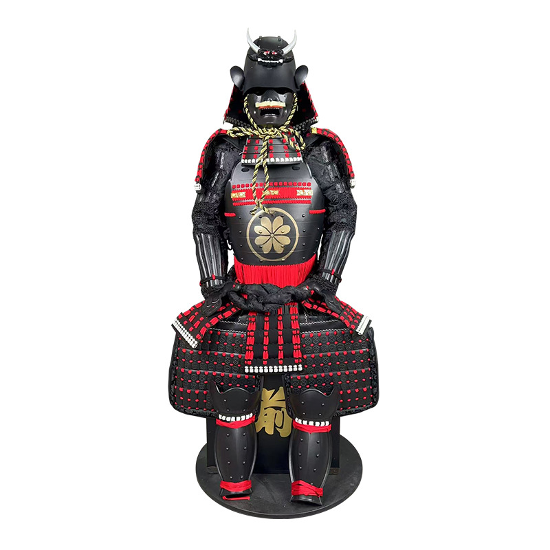 Japanese Samurai Armor Replica Wearable Iron Suit with Red Finish and Wooden Box Packaging - Image 5