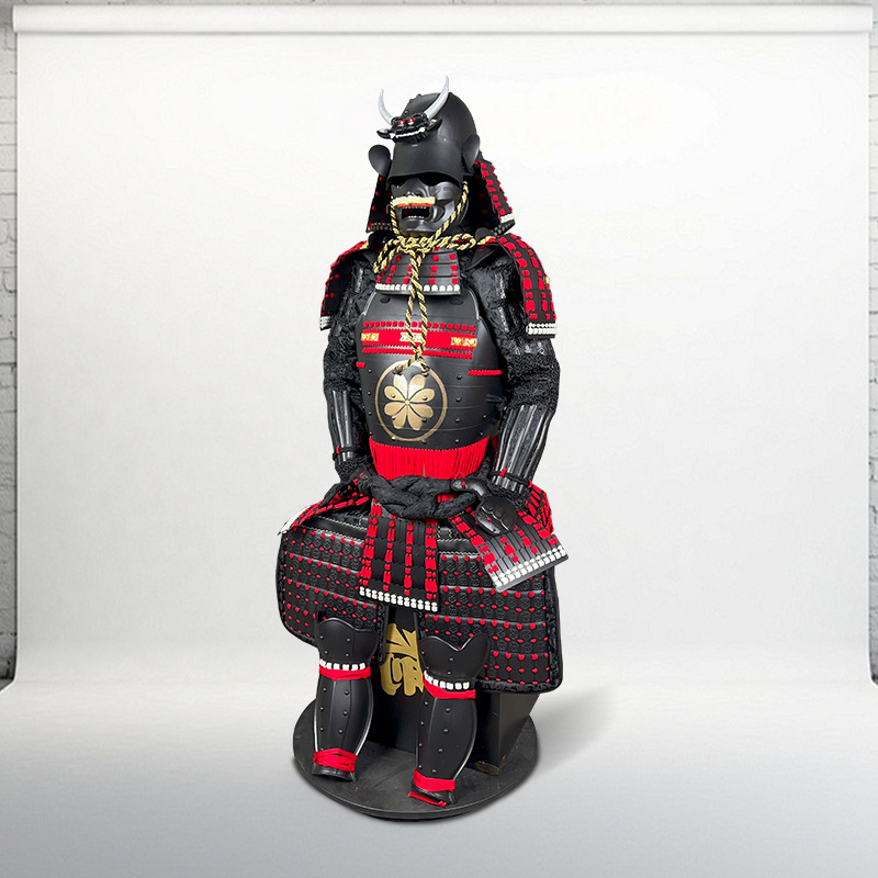 Japanese Samurai Armor Replica Wearable Iron Suit with Red Finish and Wooden Box Packaging - Image 4