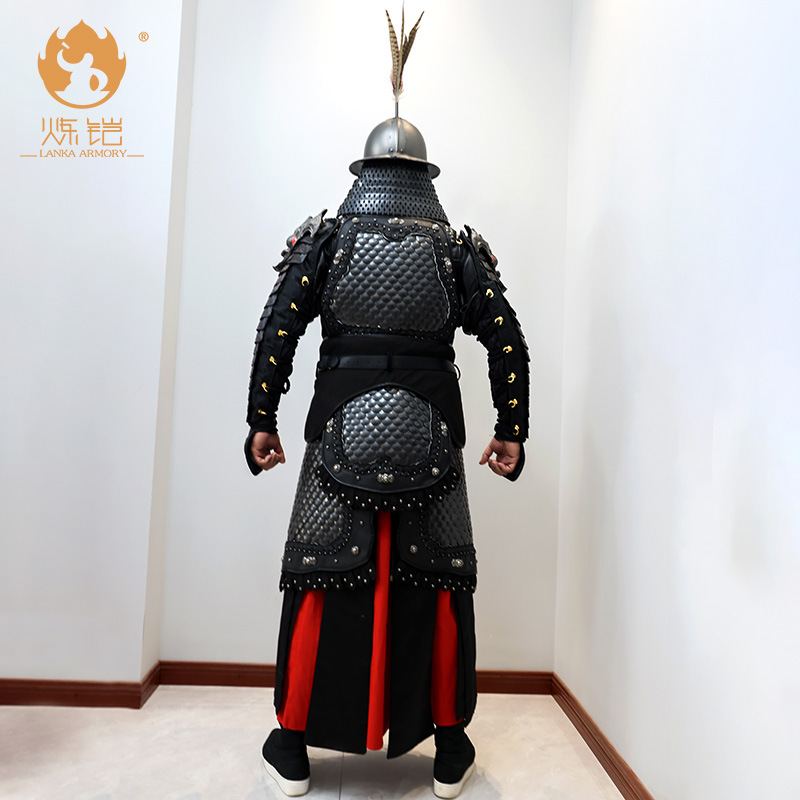 Black Wave-Patterned Split Armor Wearable General Costume, Tang & Ming-inspired Cosplay Suit - Image 3